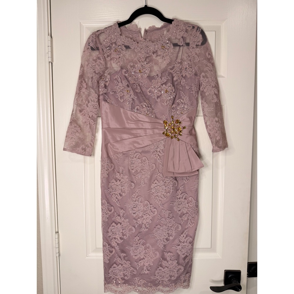 #B14 Rickie Freeman TERI JON‎ purple Lace Cocktail Dress Sz. 4 PTP 17.5"